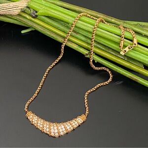 Vintage 70’s SWAROVSKI Swan Signed Gold-tone Slope V Bar Pendant Necklace 17g